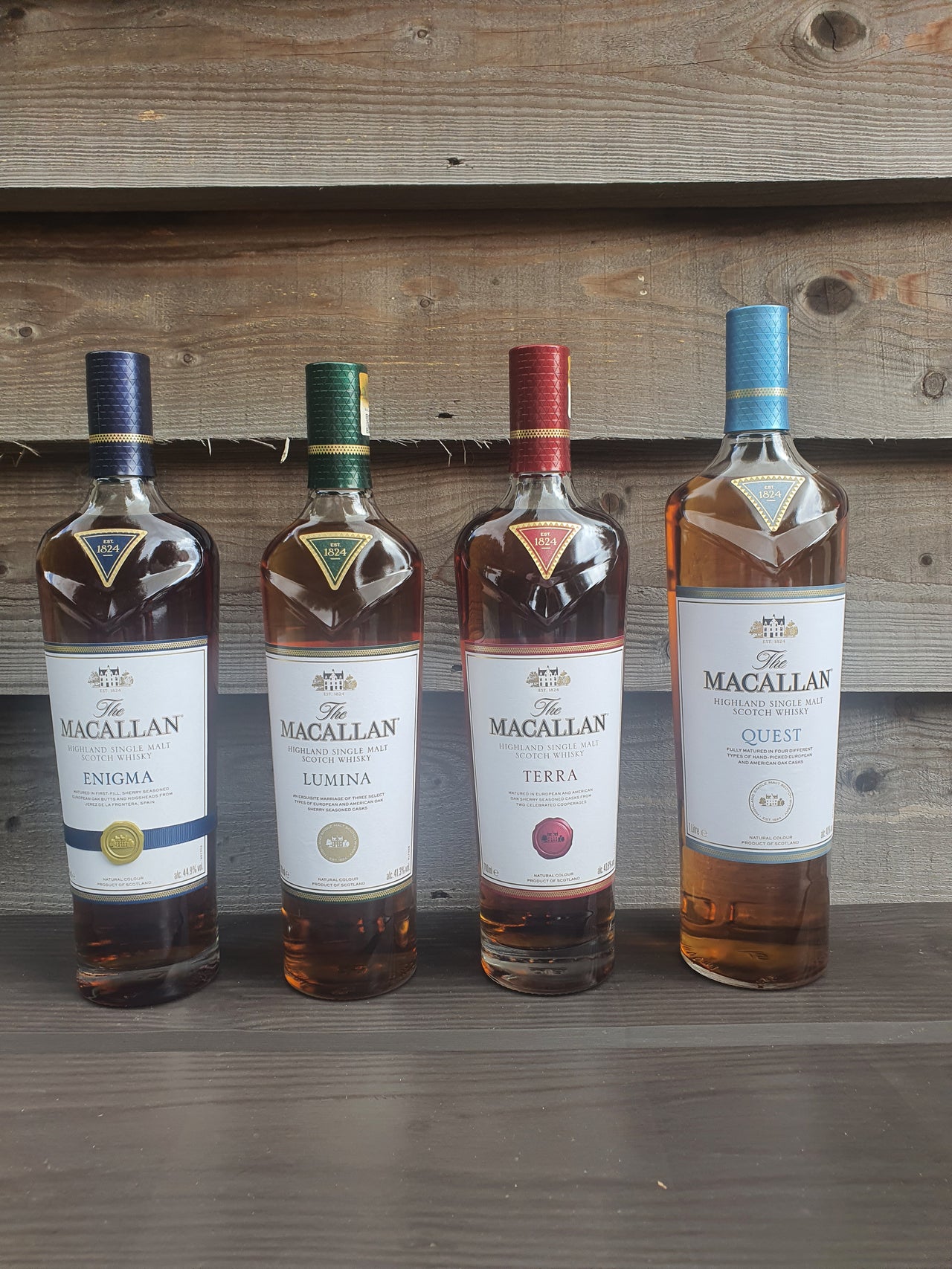 Private Collection Macallan Travel Excusive Quest Edition Set 3 x 70cl 1 x 100cl Enigma, Lumina, Terra, Quest