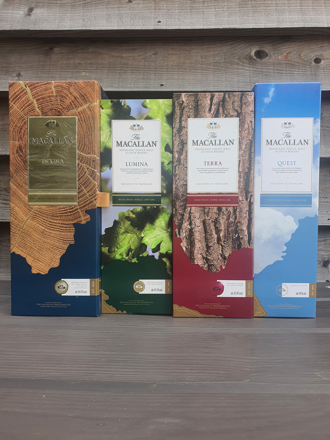 Private Collection Macallan Travel Excusive Quest Edition Set 3 x 70cl 1 x 100cl Enigma, Lumina, Terra, Quest